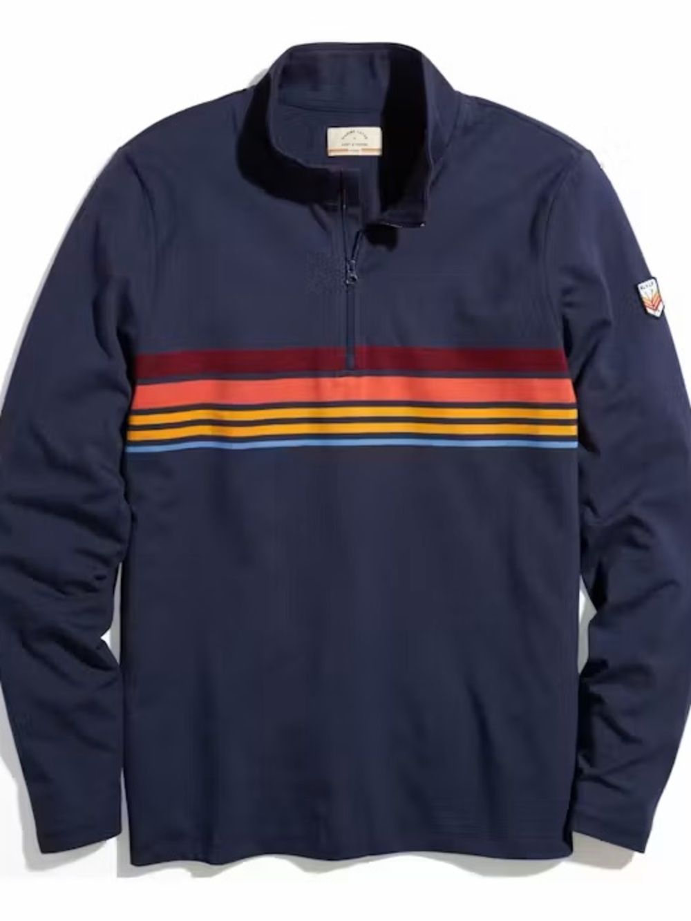 NWT Marine Layer Navy Quarter-Zip Pullover with Multi-Color Stripes sz large